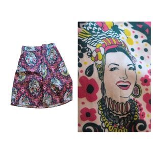 Blue Platypus Chiquita Banana Lady Midi Skirt Pink A line With Pockets Size M